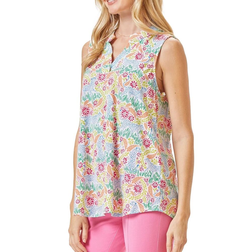 Dear Scarlett Hidden Cheetah Lizzy Sleeveless Blouse XL NWT